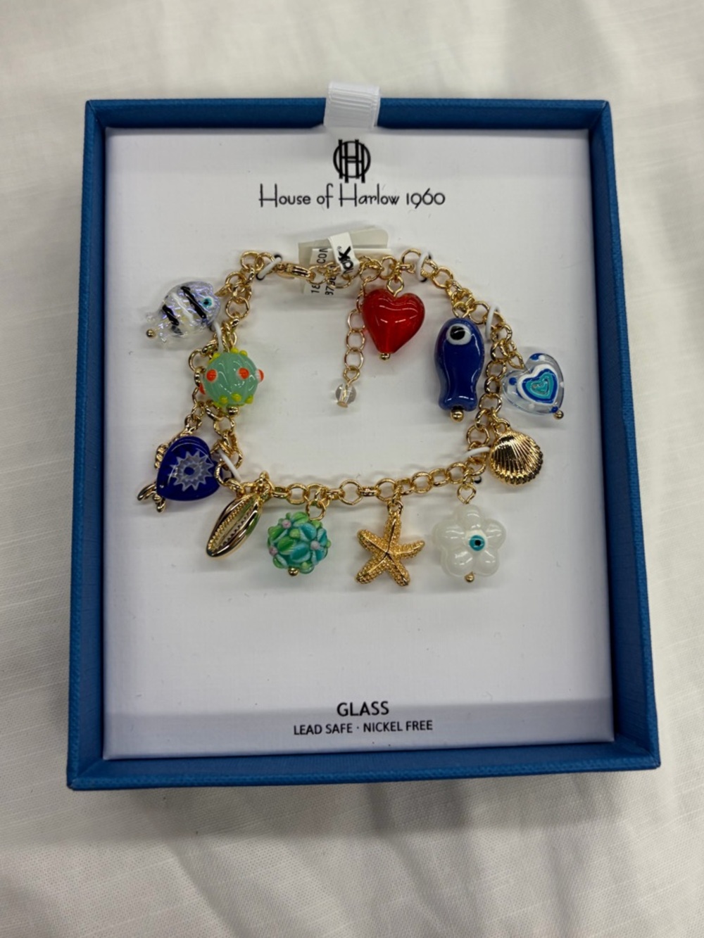 NWT ⚜️🐚⚜️ House of Harlow 1960 Natural Shells & Glass Bead Charm Link Bracelet - Picture 5 of 6